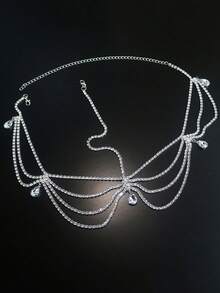 Bohemian Fashion Multi-Layer Crystal Water Drop Pendant Headchain, Shiny Jewelry Accessory For Women Party, Banquet, Ball, Headpiece - Silver - View 4