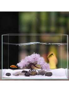 水族箱装饰套装，创意卡通景观摆件，仿真粉白樱花树，适用于鱼缸装饰 - A - 查看 4