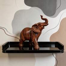 Figura de elefante de 5.1 pulgadas con textura de madera, estatua de elefante de resina con la trompa hacia arriba, decoración moderna para el hogar para la sala de estar, entrada, estantería, regalo perfecto para amantes de los elefantes y para inauguración de casa - 1PC - Ver 8