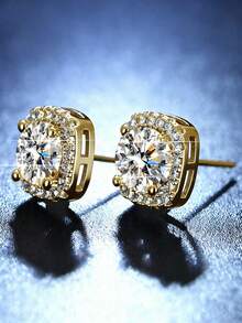 2 đôi khuyên tai nam thời trang đính đá Cubic Zirconia trắng hình vuông, khuyên tai kim cương sáng bóng dành cho nam giới - Nhiều màu - Xem 7