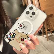 Funda magnética acrílica transparente para parejas, compatible con múltiples modelos de teléfono - Perro con Flores1 - Ver 3