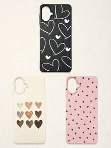 3件套爱心印花仿皮纹理防摔防刮防滑手机壳，可爱爱心美学设计（红色迷你爱心、米色渐变爱心、白色线条爱心），兼容 11/12/13/14/15/16/16 Plus/17/17 Pro/17 Pro Max/16e 和 Galaxy S24 Ultra/S25 Ultra/A06 - 彩色 - 查看 57