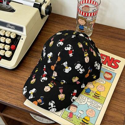 SNOOPY 1顶史努比卡通印花儿童棒球帽，可调节尺寸[48-54厘米]，动漫周边礼品，款式随机