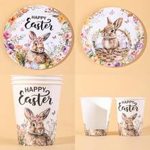 10pcs/20pcs/30pcs/60pcs Easter Party Tableware, 7-Inch And 9-Inch Easter Paper Plates, 9oz Paper Cups With Spring Floral And Pastel Patterns, Disposable Bunny Easter Plates And Cups, Happy Easter Spring Bunny Decorations - Type B - View 11