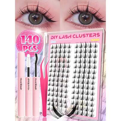 Eimny Bộ 140 sợi mi giả Manga, mi nối tự nhiên D-Curl 11mm nhiều độ dài, mi giả mềm mại tự làm, kèm keo dán mi, nhíp, cọ, bộ dụng cụ tự làm mi tại nhà tiện lợi cho du lịch, sử dụng hàng ngày, đám cưới, tiệc tùng và người mới bắt đầu, dụng cụ chuyên dụng cho kỹ thuật viên nối mi.