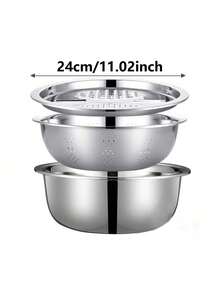 3pcs Stainless Steel Kitchen Tool Set, Including Knife Sharpener, Multi-Function Strainer, And Mixing Bowl - Perfect For Washing, Slicing Fruits, Vegetables And Cheese, With Drainage System, Essential Kitchen Gadgets - Multicolor - View 14