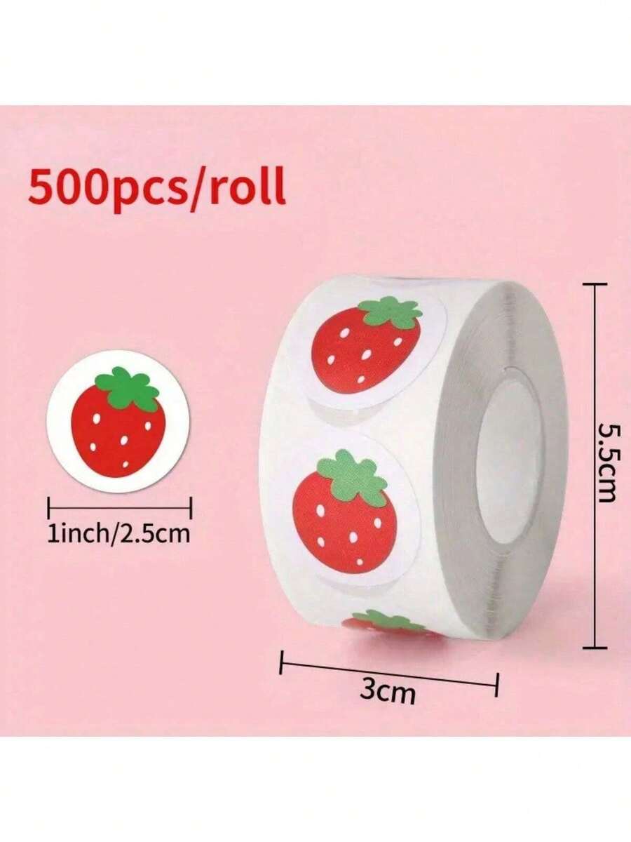 500张/卷 装饰贴纸 – 各种水果和花卉图案，自粘纸质标签，适用于信封、礼品、包装、工艺品 - 多色 - 查看 1