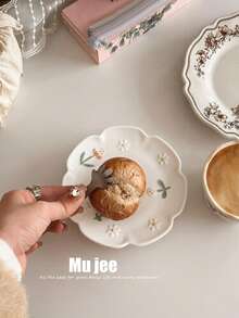 240ml Ceramic Floral Embossed Iced Tea Cup With Saucer, Unique Hand-Hold Cup, Medium Coffee Mug, Tea Cup, Household Water Glass, Back To School Gift Set - Multicolor - View 7