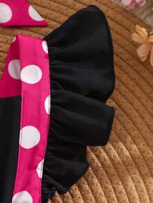 Frühling/Sommer Baby Mädchen süßes Kleid mit flatternden Ärmeln und Polka Dots mit 3D Schleife + Stirnband, geeignet für den täglichen Gebrauch des Babys, Geburtstagsparty oder Urlaubsoutfit - Heißes Pink - Übersicht 7