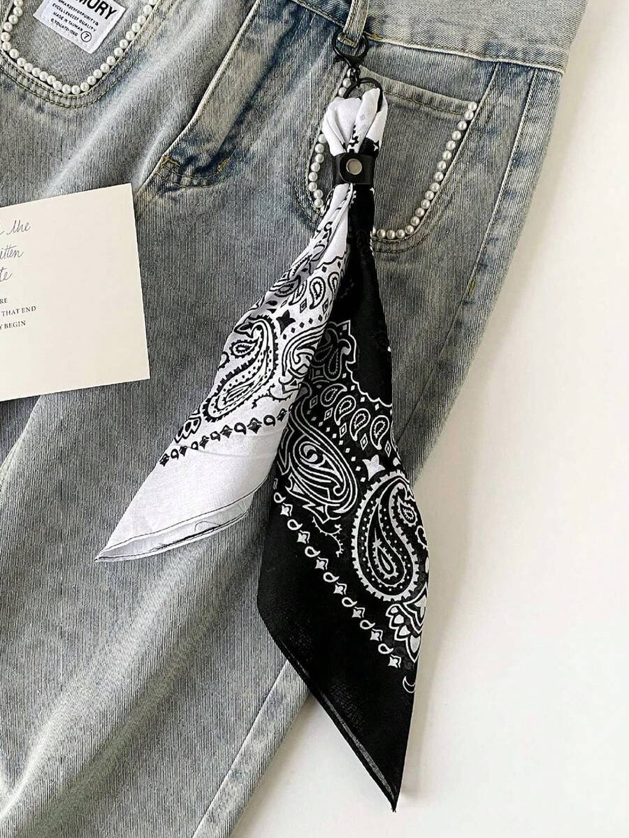 1pc Hip Hop Hiphop Waist Chain, Cashew Flower Bandana, Street Style Pants Hanging Decor, Unisex - Multicolor - View 1