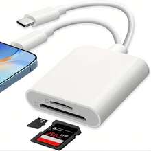 White SD Card Reader For Phone Pad, 5.08cm 2 USB C Memory SD Card Reader With Dual Slot For Memory Card/SD, Lightning+USB C Camera Card Viewer Reader Adapter For Phone/Pad/Android/Camera, Plug And Play, Spring Gift Birthday Accessory - White - View 2