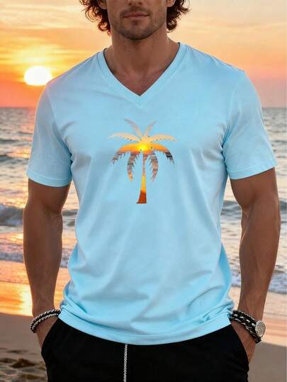 Coastal | Men's Casual Vacation Style Printed Short Sleeve T-Shirt | Suitable For Summer Wear | Comfortable & Breathable | Fashion