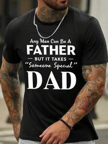 Camiseta Gráfica de Mezcla de Algodón para Hombre - Estampado: Padre, Pero Alguien Especial. Cuello Redondo Casual. Corte Regular. Ropa deportiva de verano. Tejido de punto transpirable. Camiseta de uso diario   Camiseta para ocasiones especiales   Ajuste cómodo - Negro - Ver 7