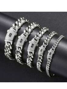 6mm Stainless Steel Necklace & Bracelet Set, 14K Gold Plated Cubic Zirconia Clasp, Holiday Gift - Style 1 - View 2