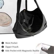 Leather Tote Bag, Vegan Leather Shoulder Hand Bag ,Purse Tote Bags, Large Soft Shoulder Bag,Christmas Gifts, Valentine's Day And New Year Gifts - 黑色 - 查看 8