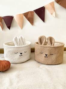 Cesta de almacenamiento de tela con diseño bordado en forma de conejo, cesta de almacenamiento para Pascua, puede almacenar bocadillos, juguetes y cosméticos, adecuada para dormitorio, escritorio e interior de automóvil - Multicolor - Ver 3