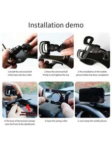 可调节基础支架 1 件装 通用车载手机支架 仪表盘安装式 易于使用 防滑支架 车载导航手机支架 HUD 卡夹 可旋转仪表盘安装支架 兼容 安卓手机 生日 家人 朋友 汽车配件 礼物 春季 - 黑色 - 查看 10