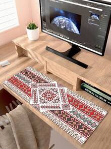 1 片 90x40cm 几何图案橡胶底鼠标垫，防滑纹理，适用于电脑、办公、游戏和家庭使用，缝边设计，适用于桌面、键盘和鼠标，防污，柔软的桌面垫，适合学生、儿童、男士和女士使用。 - 查看 6