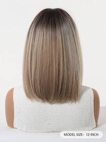 Tóc giả tổng hợp màu nâu ombre 12 inch dành cho nữ, chịu nhiệt, có mái, kiểu tóc bob nhiều lớp màu vàng tro ombre, thích hợp cho cả mặc hàng ngày và dự tiệc. - Màu nâu ombre - Xem 4