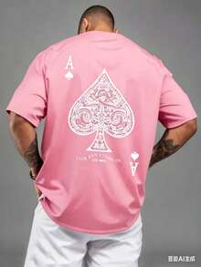 Men's Aces Of Spades Poker Pattern Casual T-Shirt - Soft Polyester Blend, Crew Neck, Short Sleeve, Machine Washable New Casual T-Shirts For Men And Women - 粉色 - 查看 1