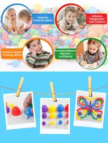 296pcs Set Mushroom Nail DIY Toy, Children Educational Intelligent 3D Puzzle Pegboard, 3D Mosaic Nail Art Game, 296pcs + 84pcs Alphabet Number Nail, Gift For Boys & Girls, Birthday, Christmas, New Year, Preschool - 296PCS Mushroom Nails - View 5