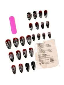 Vexy Studio 24Pcs Sexy Halloween Nails, Hot Black Red Ombre Almond Nails With Metal Spider - Nhiều màu - Xem 6