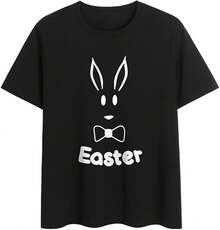 Summery men's t-shirt with kawaii rabbit print, women's t-shirt, Easter, casual fashion, short sleeve, crew neck, girls' top, loose, funny, women's t-shirt, men's clothing, black, breathable crew neck t-shirt made of pure cotton, designed for outdoor activities, travel, hiking and everyday leisure wear. - Czarne - Zobacz 8