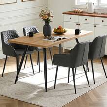AINPECCA Dining Table With Black Metal Legs Kitchen Table (Marble Effect Top, 120 * 70cm) - Oak - View 5
