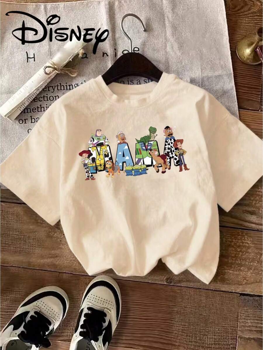 MAMMA Characters And Rocket Patterns Composed Of Cartoon Characters In Toy Story Disney's New Short-Sleeved T-Shirt Tops In Summer, Ladies' Casual Fashion, Printed T-Shirts And Elegant Women's Dresses. - Apricot - View 1