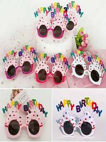 1件装派对道具时尚眼镜，趣味蛋糕和标语设计，适合拍照、派对、聚会、趣味自拍道具、生日时尚眼镜、圣诞节 - 粉色 - 查看 5