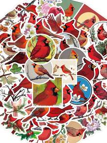56pcs Cardinal Stickers Rustic Aesthetic For Journal, Phone Case, Tablet, Water Bottle, Helmet, Bike, Luggage, Waterproof Decals - Multicolor - View 8