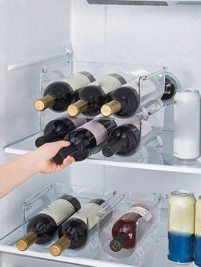 1 chiếc, 3 ngăn, giá đựng chai rượu có thể xếp chồng lên nhau, giá đựng chai nước có thể kết hợp tự do, giá đựng chai nước trong suốt cho tủ, giá đựng rượu giúp sắp xếp và lưu trữ đồ dùng nhà bếp.