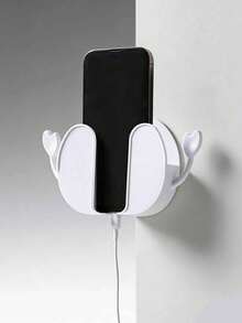 1个白色ABS壁挂式手机支架，无需钻孔即可充电的手机支架收纳架 - 白色 - 查看 1
