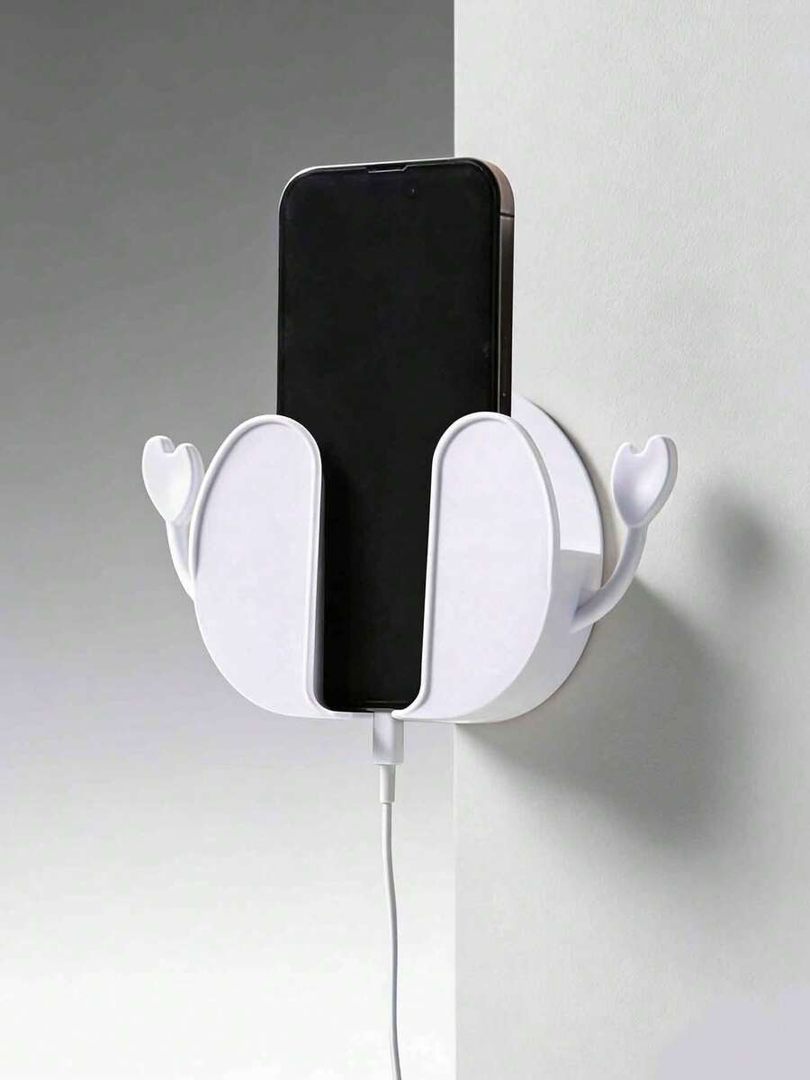 1个白色ABS壁挂式手机支架，无需钻孔即可充电的手机支架收纳架 - 白色 - 查看 1
