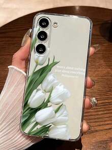 Minimalist White Floral Fashion Shockproof Tulip Painted Transparent Creative Phone Case Compatible With IPhone 17/17 Pro/17 Pro Max, 16/11/16 Pro/16 Plus/16 Pro Max/16e, 15 Pro Max, 13/14/12/XS/XR/7G/8P, Galaxy S25/S25 Plus/S25 Ultra, A16/A36/A26/A56/A50/A12/A32,International Version, Not The Domestic Version Spring Anniversary Gift - Multicolor - View 4
