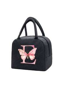 Pink Butterfly & Letter Pattern Insulated Lunch Bag, Thermal Lunch Box, Suitable For Students, Office, Camping, Picnic, School, University, Lightweight Portable Canvas Lunch Storage Bag - Multicolor - View 33