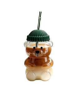 20oz Unlabeled Glass Bear Cup, Honey Bear Straw Cup With Lid, Cute Mug, Bear Duck Bill Cup For Coffee, Beer, Wine, Cocktail - Pink - View 10