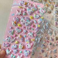 可爱糖果宠物猫咖啡蛋糕3D闪亮贴纸，剪贴簿DIY日记文具贴纸，学习用品 - 彩色 - 查看 3