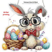 Pingente de pintura de diamante 2D com coelhinho da Páscoa feliz e corrente, conjunto de artesanato para decoração de janelas e entradas com pintura de diamante para adultos. - Multicolor-4 - Ver 2
