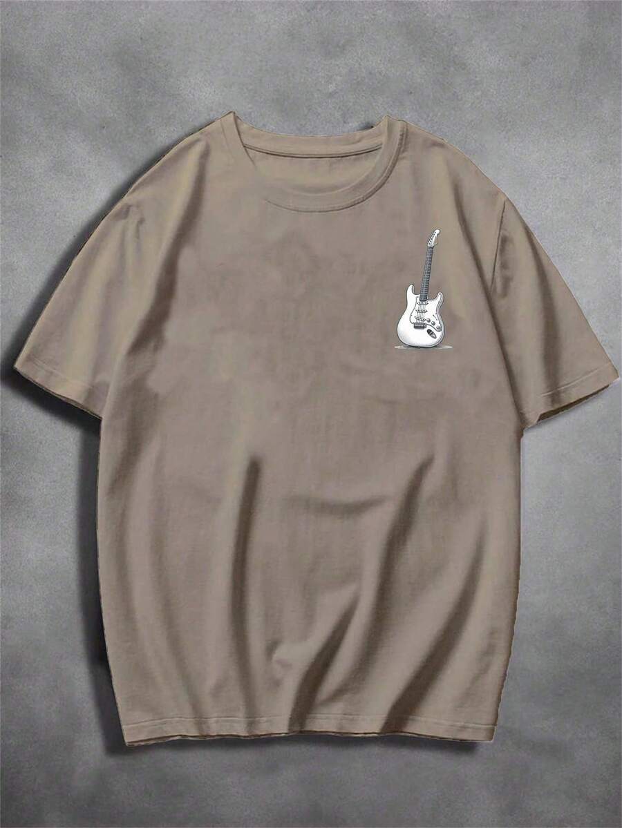 Basic Unisex Guitar T-Shirt, 100% Cotton, Streetwear Style - New Release - Various Colors Available! - 米色 - 查看 1