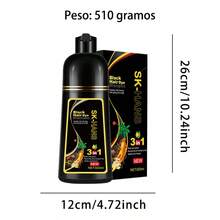 Shampoo tinte de jengibre color negro botella de 500ml, champú tinte negro 3 en 1 para teñir el cabello, cobertura de canas - Negro - Ver 4