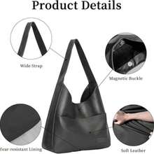 Leather Tote Bag, Vegan Leather Shoulder Hand Bag ,Purse Tote Bags, Large Soft Shoulder Bag,Christmas Gifts, Valentine's Day And New Year Gifts - 黑色 - 查看 9