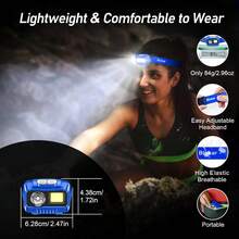 2 Pack Rechargeable LED Headlamp 2000L High Lumen Super Bright Dimmable Headlight Flashlight With Motion Sensor 8 Modes Spotlight Floodlight IPX5 Waterproof For Camping Hiking Running Fishing - Blue - 查看 12