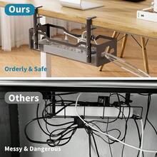 Under Desk Cable Management Tray No Drill, Metal Mesh Cable Management Under Desk With Clamp Mount, 2 Hole Cable Tray With Wire Management And Cord Organizer For Home Office Standing Desk - 黑色 - 查看 5
