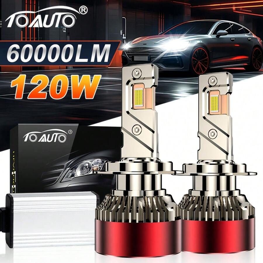 TOAUTO 2 piezas 120W 60000 Lúmenes Luces LED H7 H4 H11, 2 piezas Luces LED de tubo de cobre, Adecuado para bombillas LED de faros H1 HB3 9005 HB4 9006 912 12V para automóviles