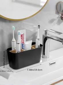 Soporte para cepillos de dientes de plástico negro con 5 ranuras y divisor, organizador de almacenamiento independiente para el baño para cepillos de dientes, pasta de dientes, maquinillas de afeitar, decoración de estilo moderno para encimera, baño/sala de estar/almacenamiento en el hogar - Multicolor - Ver 10