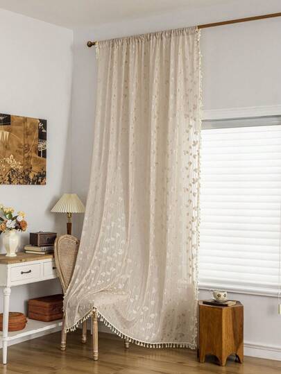 1pc Modern Linen Sheer Curtain - Japanese Linen Style, Rod Pocket Design, Suitable For Living Room And Bedroom - Transparent And Light-Filtering Curtain, Living Room Curtain, Bedroom Curtain (180g Fabric Weight)