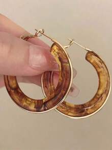 一对简约个性时尚奢华法式复古高端树脂几何设计独特圈形耳环，适合日常、度假、派对佩戴 - 彩色 - 查看 4