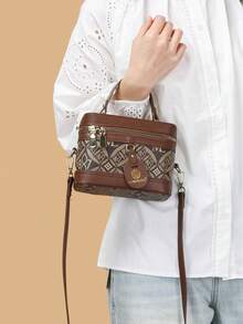 Uniwersalna damska torba na ramię z geometrycznym wzorem, regulowany pasek, torba typu crossbody, torba typu box, konstrukcja z klapką, odpowiednia do podróży, na zakupy, randki, idealny prezent dla kobiet, nastolatek, studentek, początkujących i pracujących kobiet, do biura, szkoły, pracy, biznesu, dojazdów do pracy, na zewnątrz, w podróży, na piknik itp. - Wielokolorowe - Zobacz 2