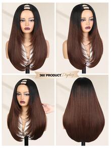 Tóc giả ombre hình chữ U, tóc giả thẳng nhiều lớp làm từ sợi tổng hợp, tóc giả trùm đầu không cần keo, chịu nhiệt, trông tự nhiên, thích hợp cho tiệc tùng hoặc hóa trang. - màu nâu - Xem 3